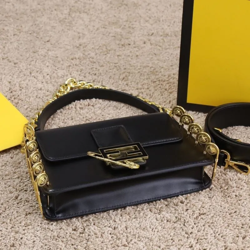 Fendi Black Leather Handbag Model 178 with Gold Chain - Image 7