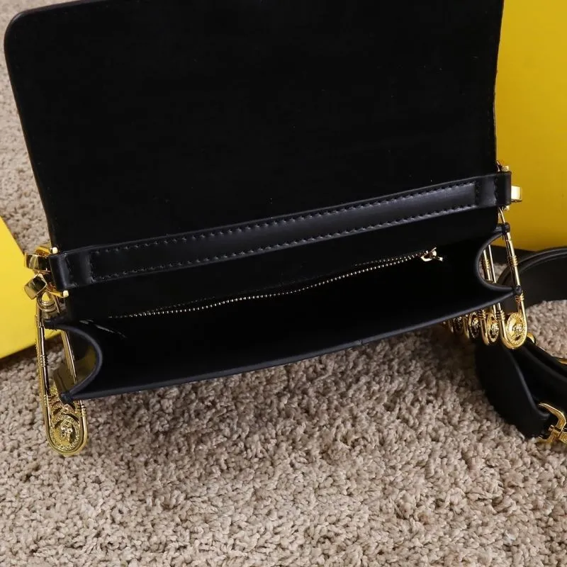 Fendi Black Leather Handbag Model 178 with Gold Chain - Image 8