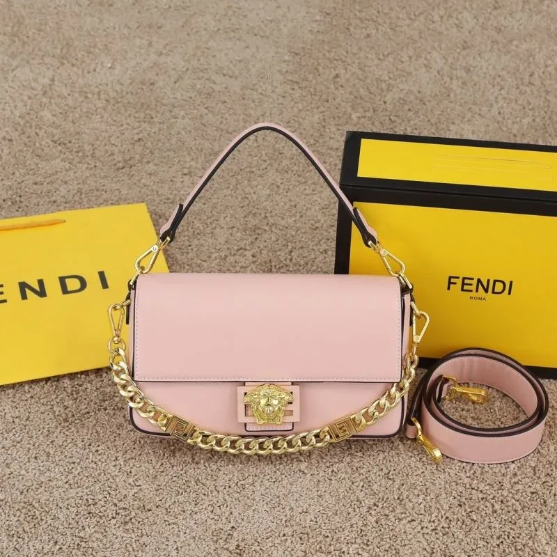 Versace Pink Leather Handbag Model 179 with Gold Chain