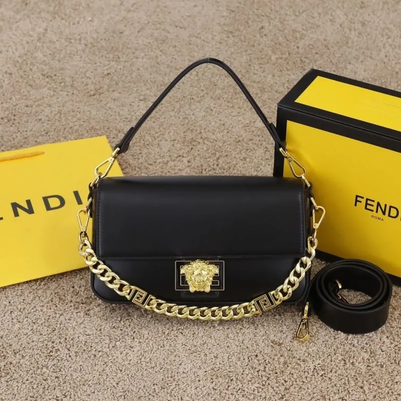 Versace Black Leather Handbag Model 181 with Gold Medusa Clasp