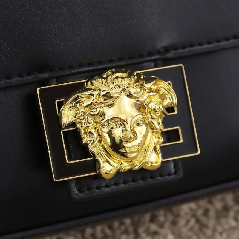 Versace Black Leather Handbag Model 181 with Gold Medusa Clasp - Image 3
