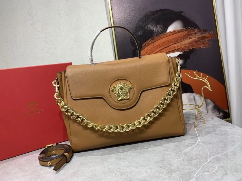 Versace Tan Leather Chain Handbag