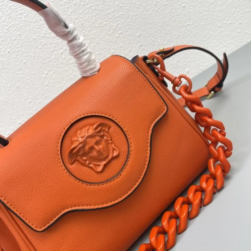 Versace Orange Leather Crossbody Handbag V306 - Image 4