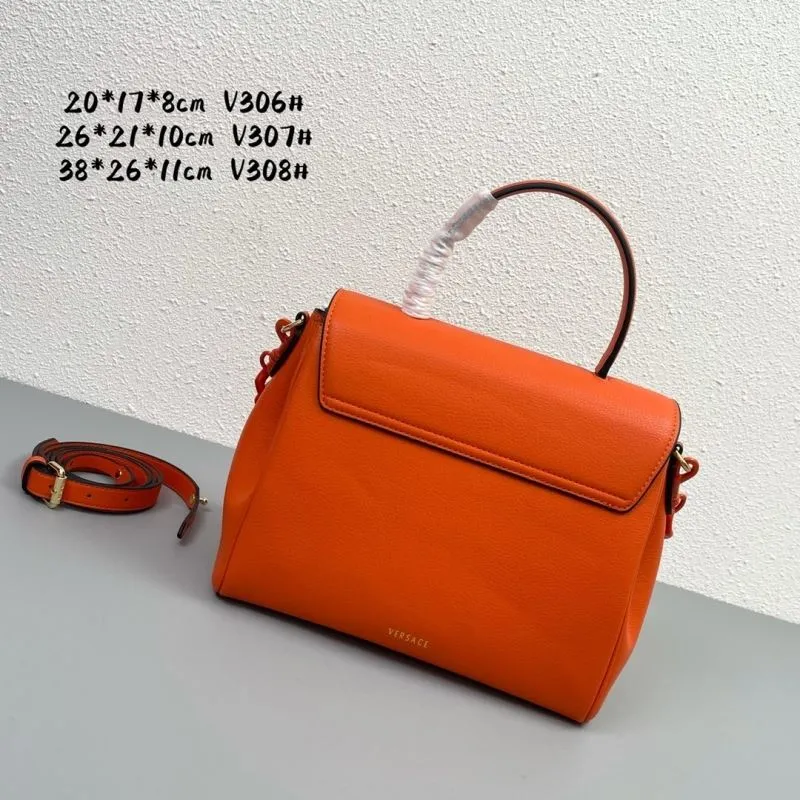 Versace Orange Leather Top Handle Handbag V306 V307 V308 - Image 3