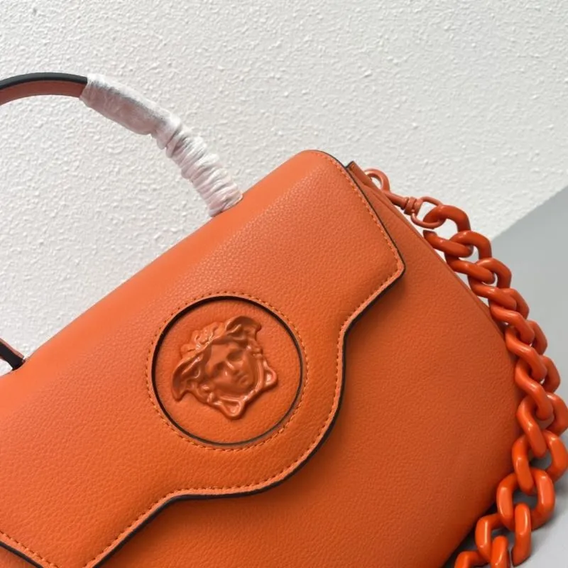 Versace Orange Leather Top Handle Handbag V306 V307 V308 - Image 4