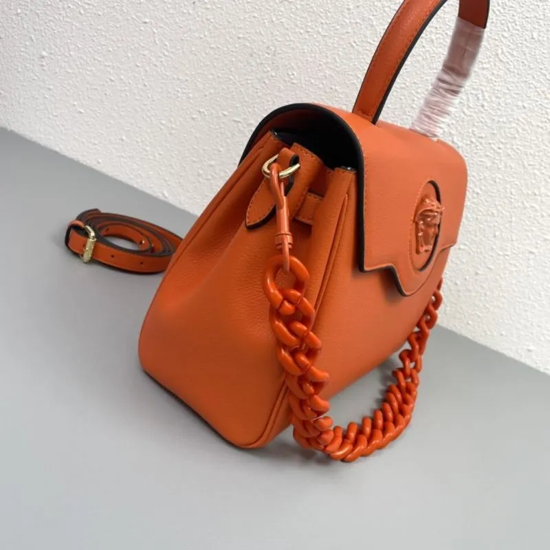 Versace Orange Leather Top Handle Handbag V306 V307 V308 - Image 5