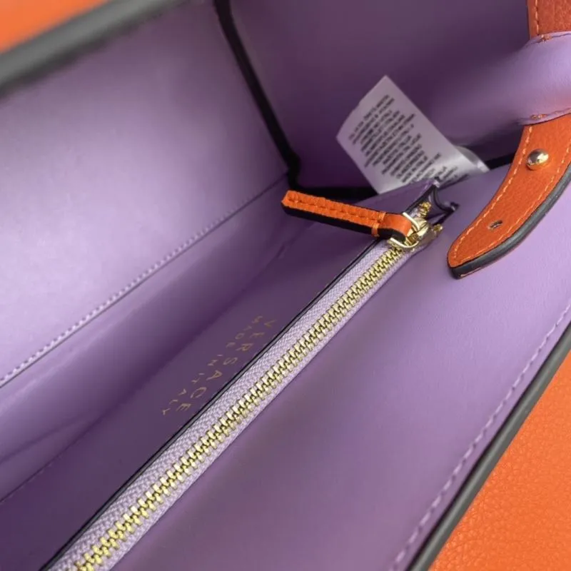 Versace Orange Leather Top Handle Handbag V306 V307 V308 - Image 9
