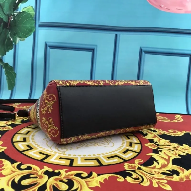 Versace Red Gold Pattern Handbag and Pouch Set - Image 5