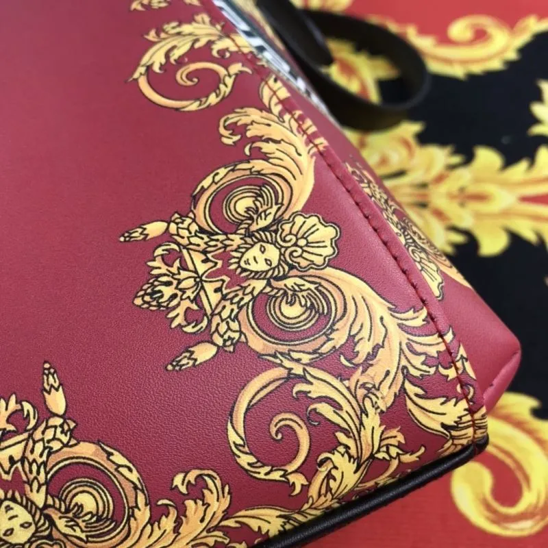 Versace Red Gold Pattern Handbag and Pouch Set - Image 7