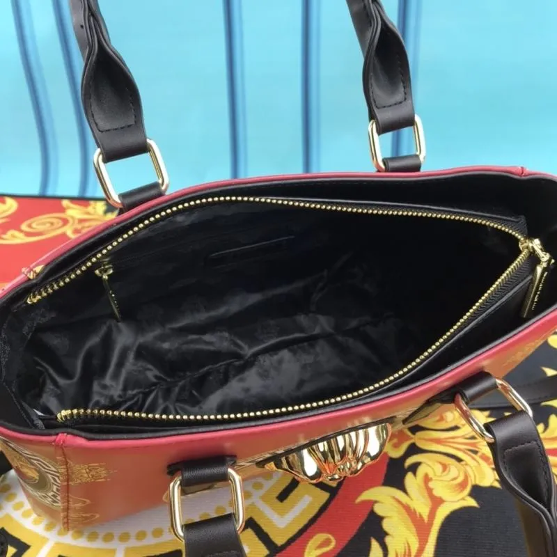 Versace Red Gold Pattern Handbag and Pouch Set - Image 8