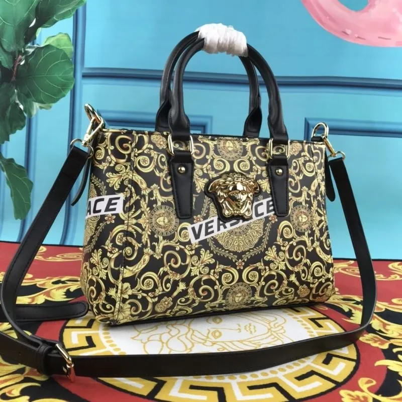 Versace Black Gold Baroque Handbag with Pouch - Image 3
