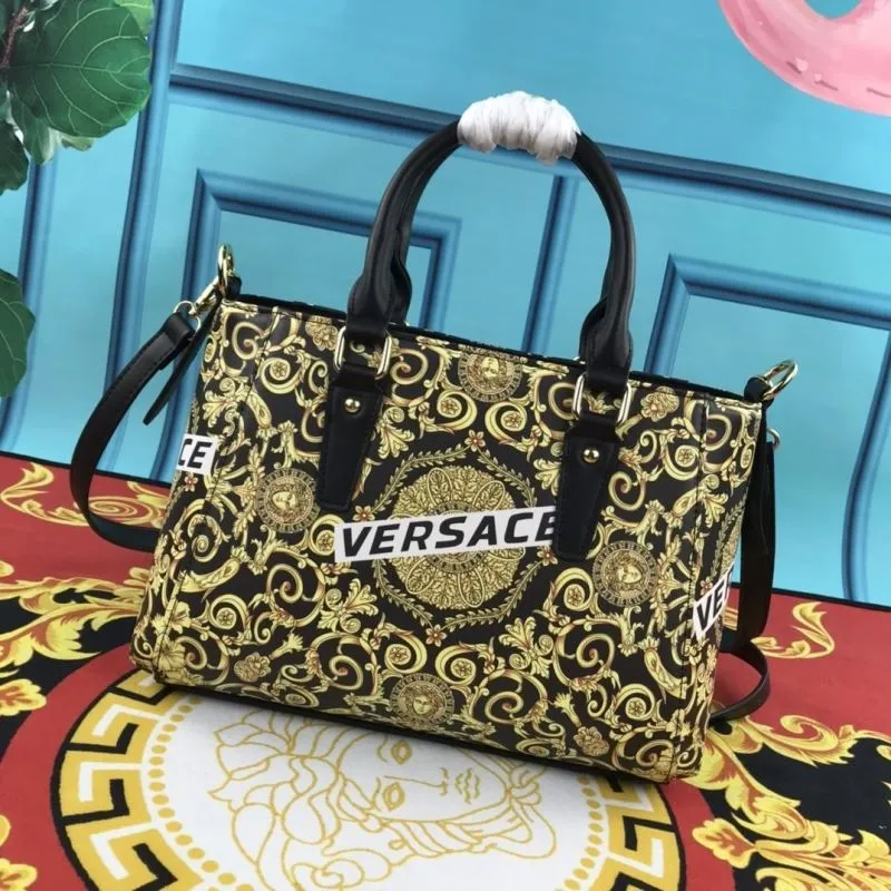 Versace Black Gold Baroque Handbag with Pouch - Image 4