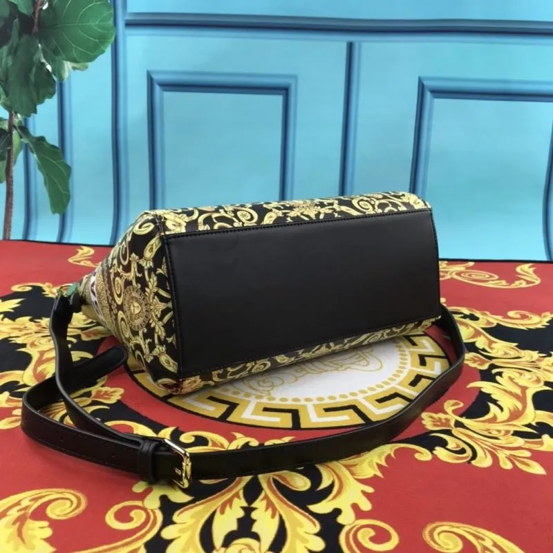 Versace Black Gold Baroque Handbag with Pouch - Image 5