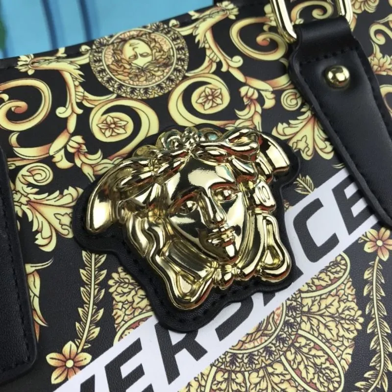 Versace Black Gold Baroque Handbag with Pouch - Image 6