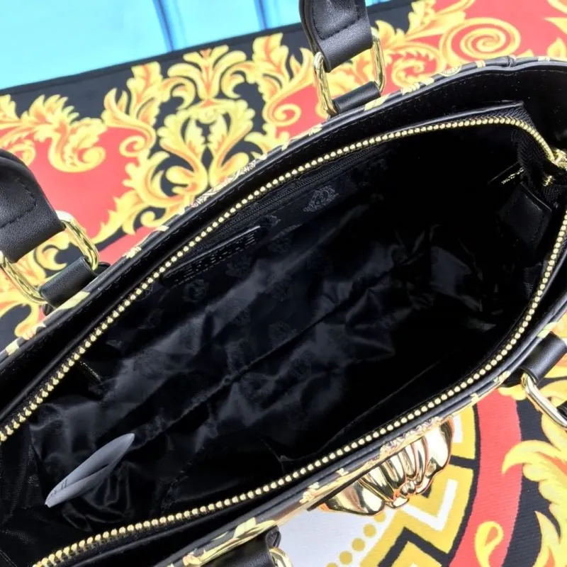 Versace Black Gold Baroque Handbag with Pouch - Image 8