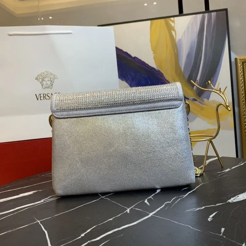 Versace Silver Crystal Chain Satchel Bag - Image 3