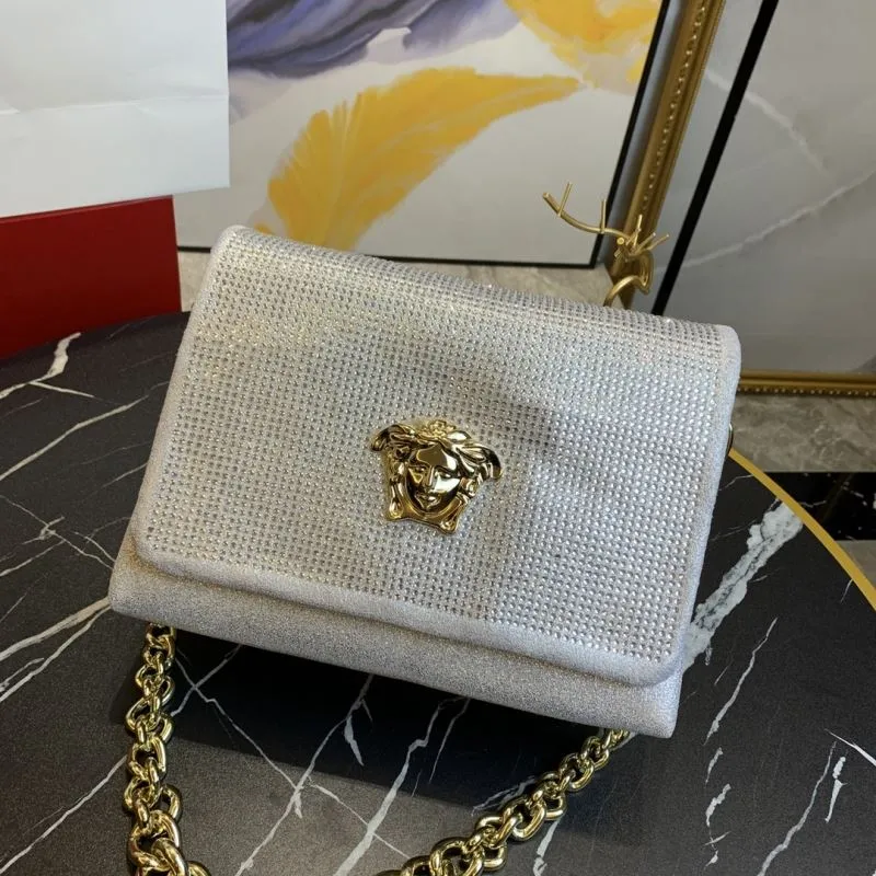 Versace Silver Crystal Chain Satchel Bag - Image 4