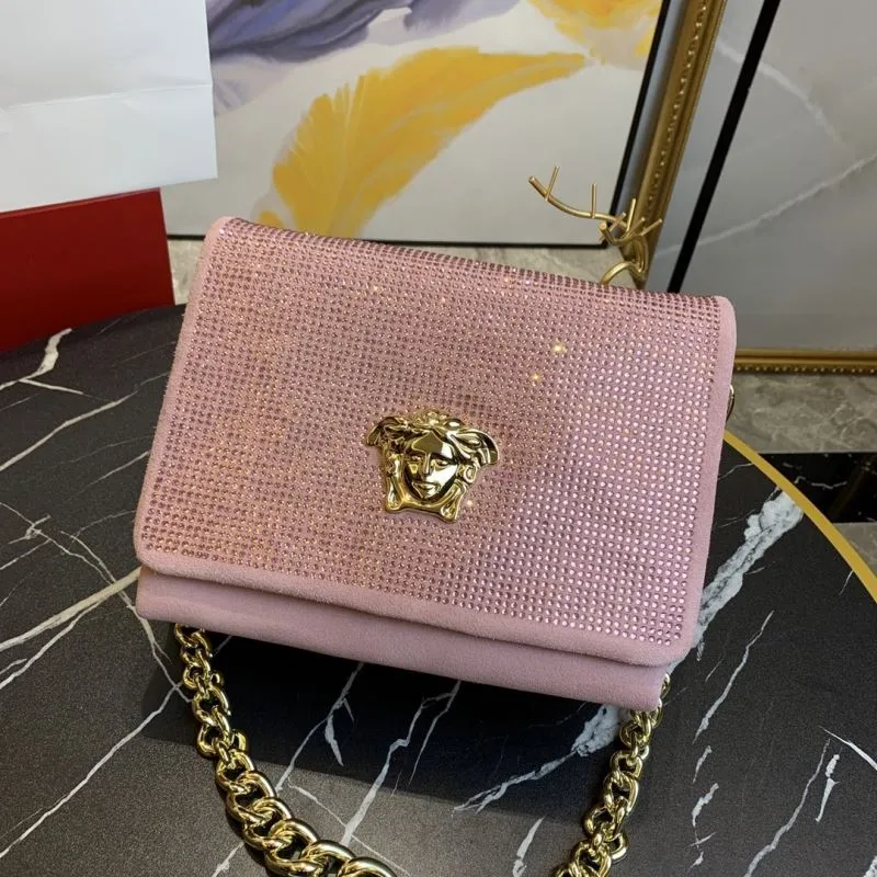 Versace Pink Crystal Chain Satchel Bag - Image 4