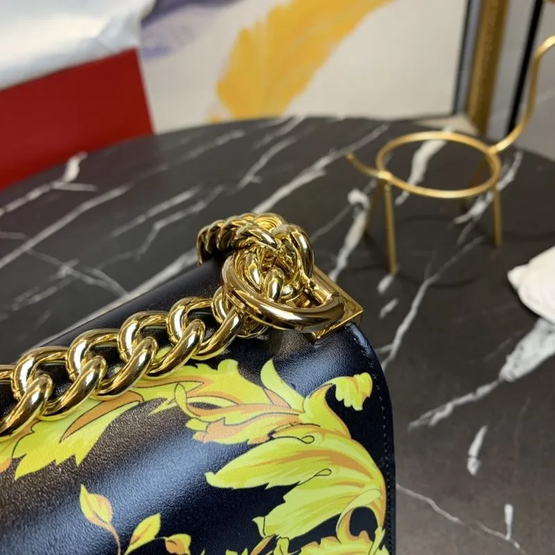 Versace Black Yellow Floral Chain Satchel Bag - Image 6