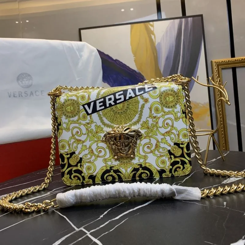 Versace White Gold Baroque Print Chain Satchel Bag