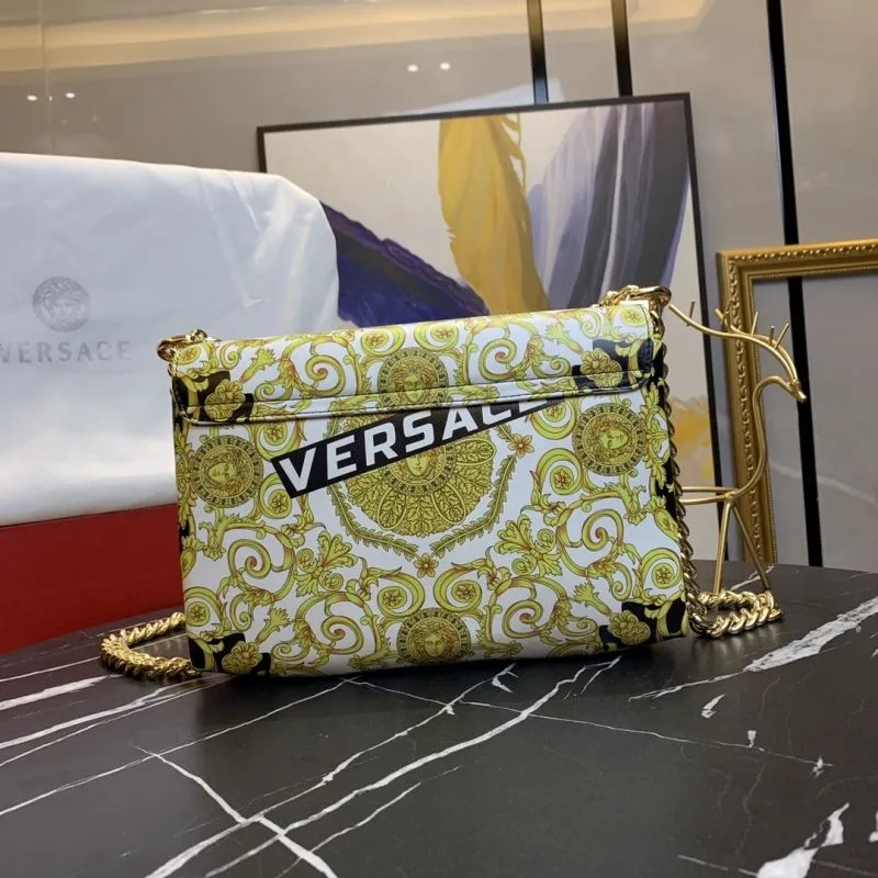 Versace White Gold Baroque Print Chain Satchel Bag - Image 3