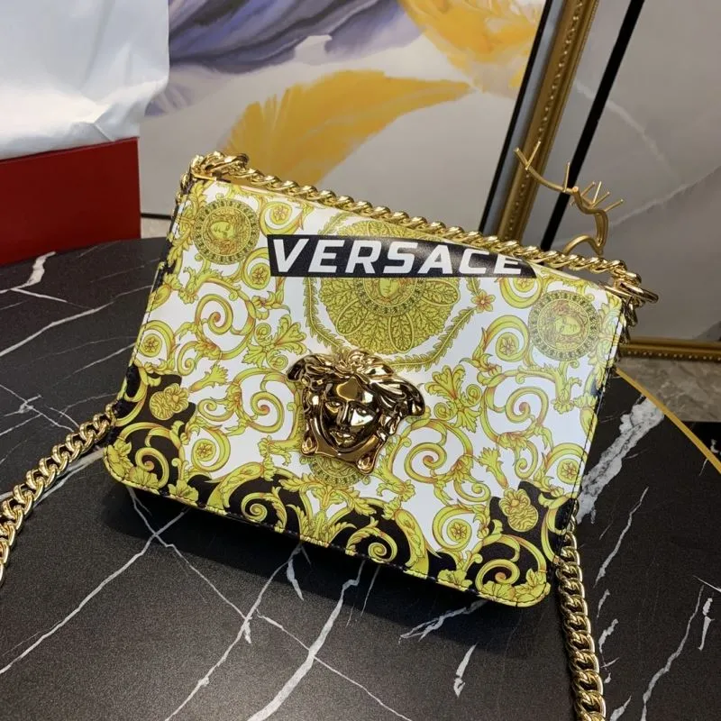 Versace White Gold Baroque Print Chain Satchel Bag - Image 4