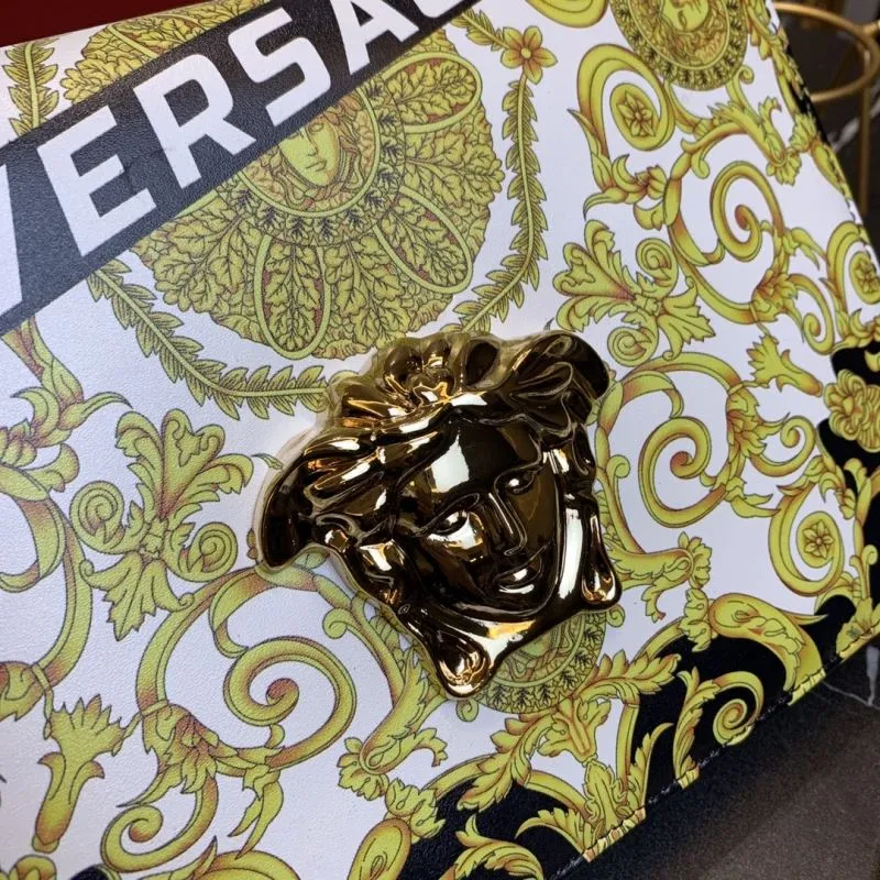 Versace White Gold Baroque Print Chain Satchel Bag - Image 5