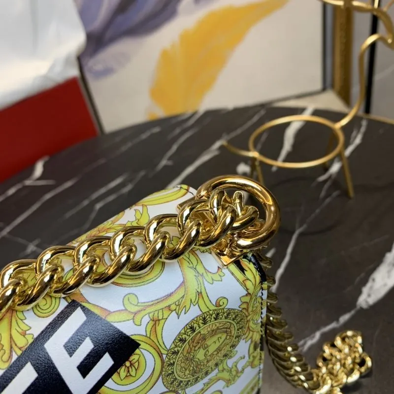 Versace White Gold Baroque Print Chain Satchel Bag - Image 6