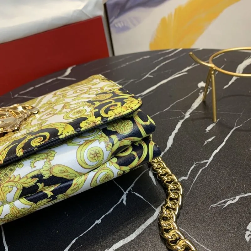Versace White Gold Baroque Print Chain Satchel Bag - Image 7