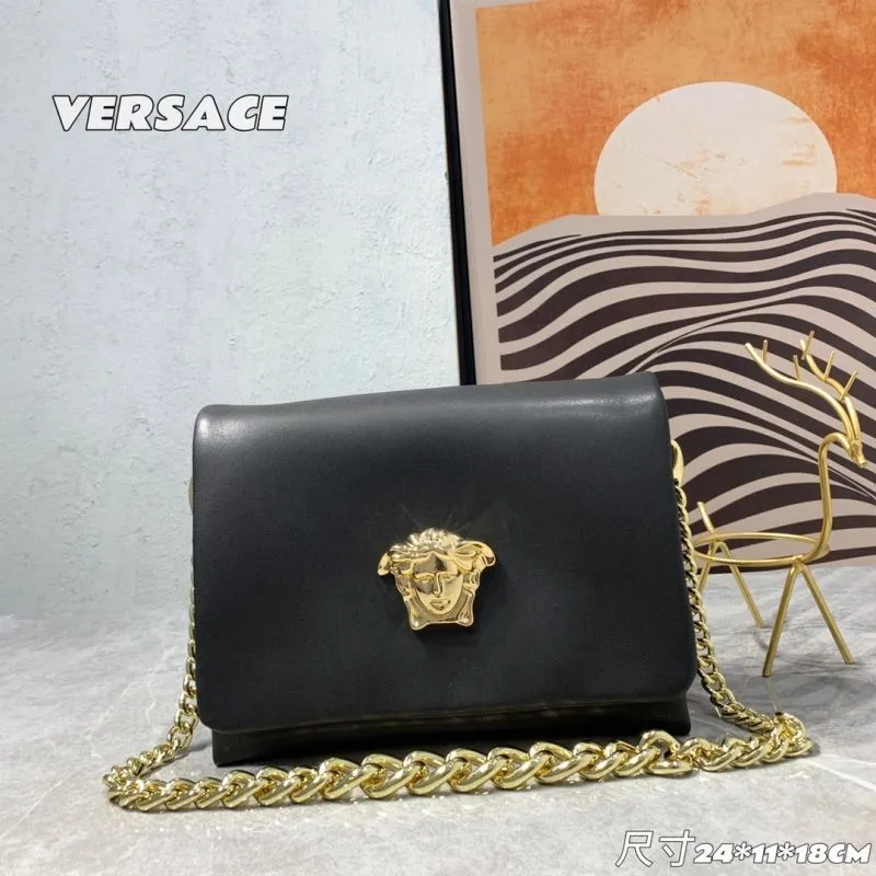 Versace Black Leather Chain Satchel Bag 24x11x18CM