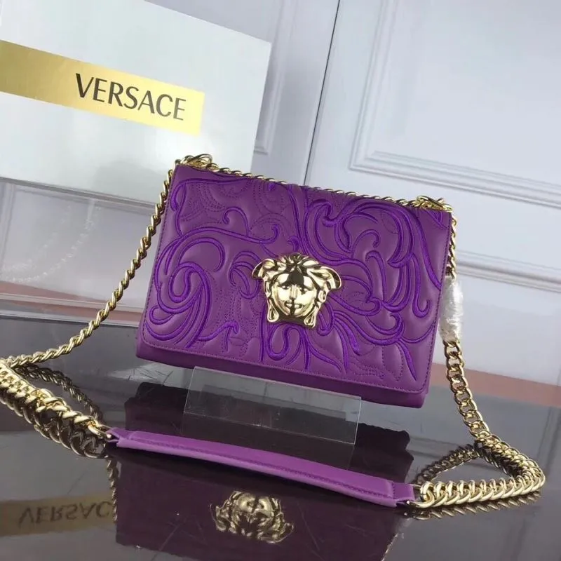 Versace Purple Embroidered Chain Satchel Bag 50