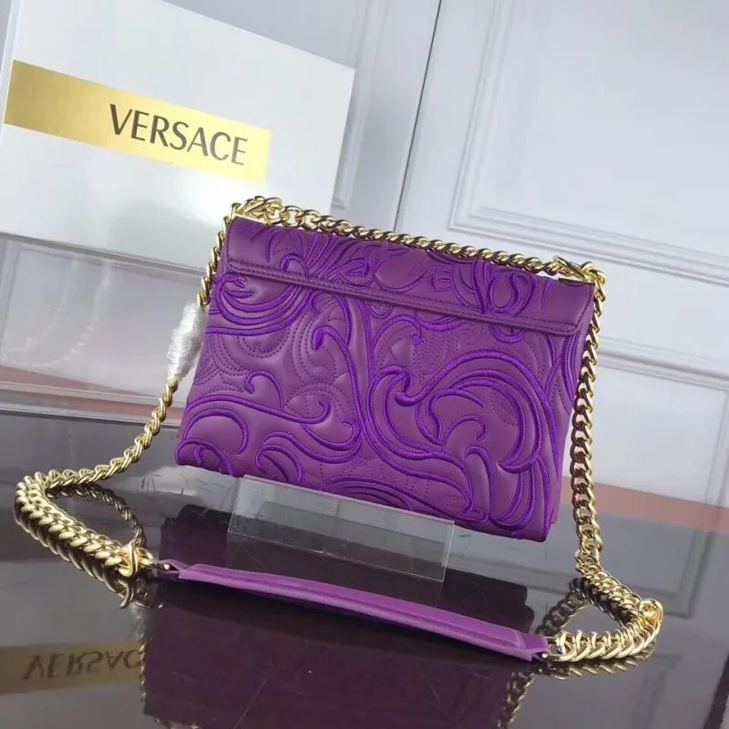 Versace Purple Embroidered Chain Satchel Bag 50 - Image 3