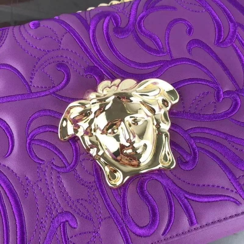 Versace Purple Embroidered Chain Satchel Bag 50 - Image 4