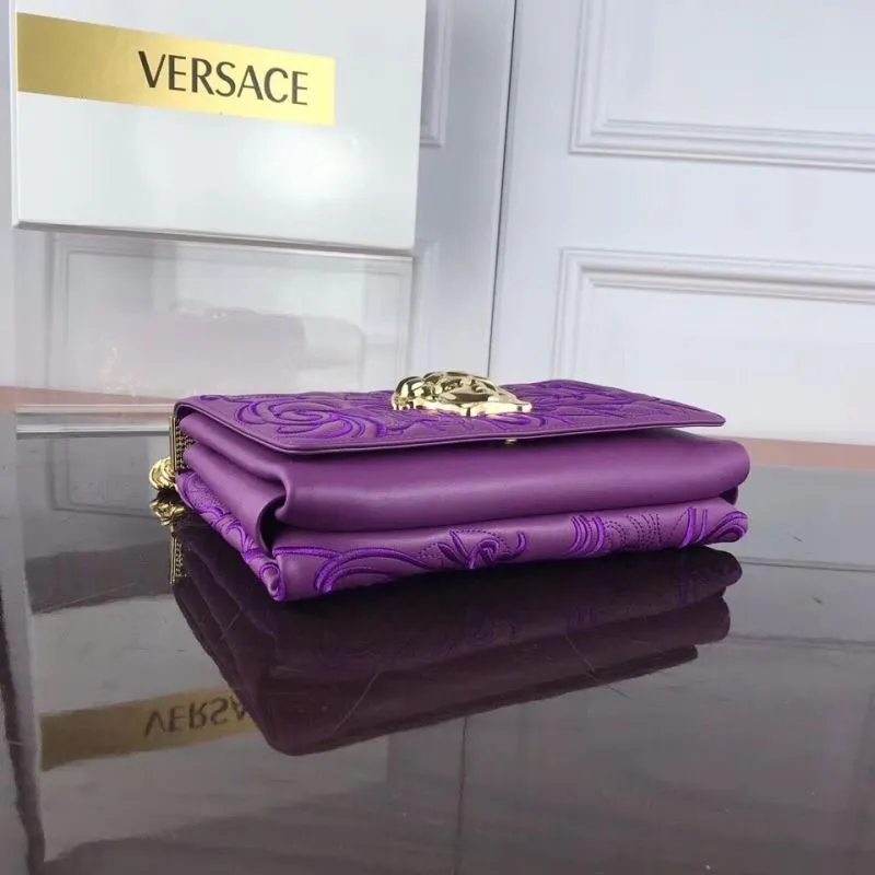 Versace Purple Embroidered Chain Satchel Bag 50 - Image 5