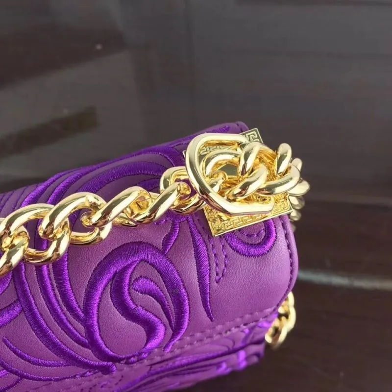 Versace Purple Embroidered Chain Satchel Bag 50 - Image 6