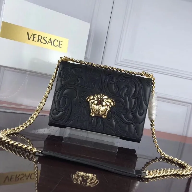 Versace Black Quilted Chain Satchel Bag