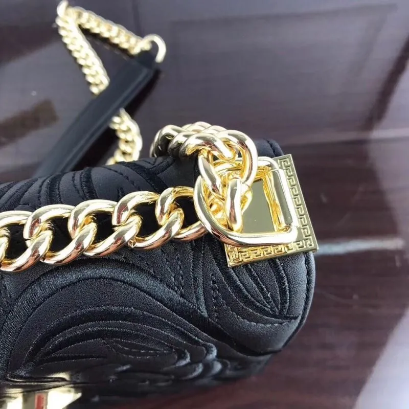 Versace Black Quilted Chain Satchel Bag - Image 6