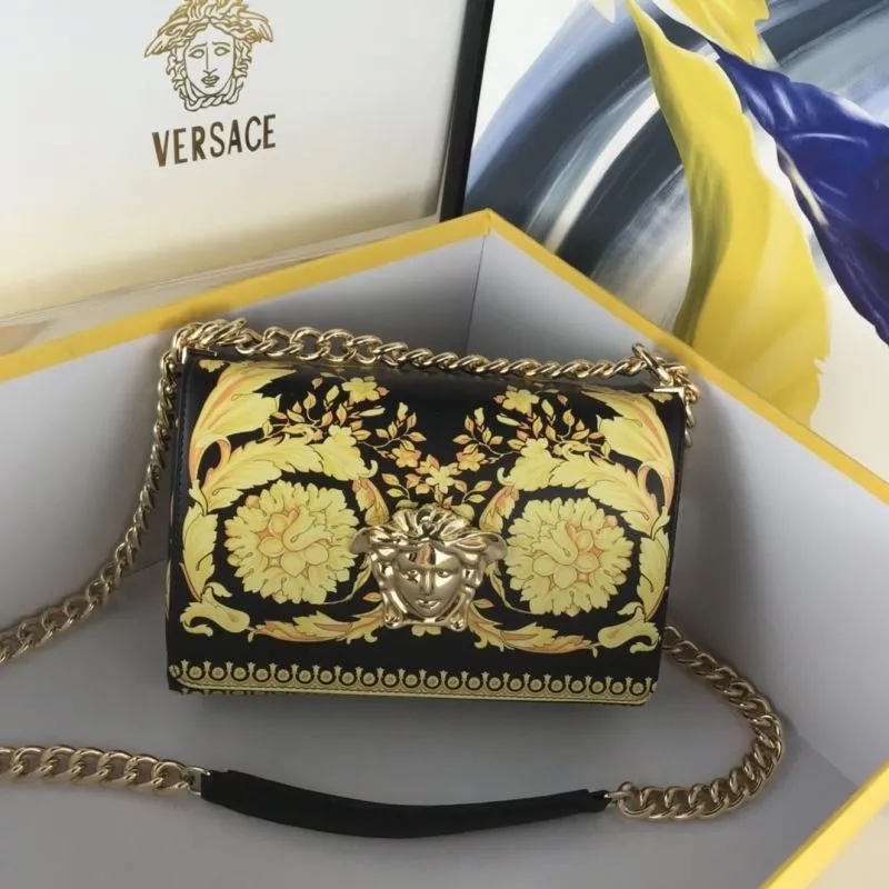 Versace Black Gold Floral Satchel Bag 54