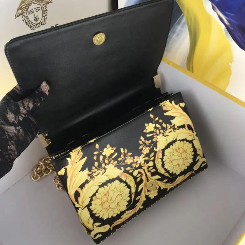 Versace Black Gold Floral Satchel Bag 54 - Image 5
