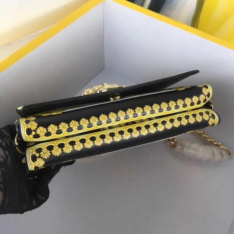 Versace Gold Leopard Print Chain Satchel Bag - Image 3