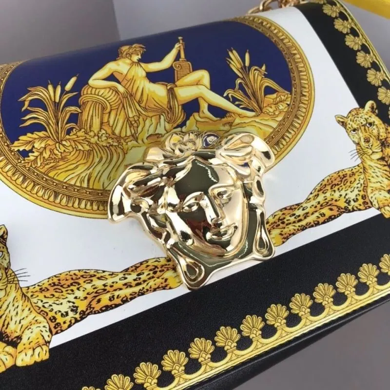 Versace Gold Leopard Print Chain Satchel Bag - Image 4