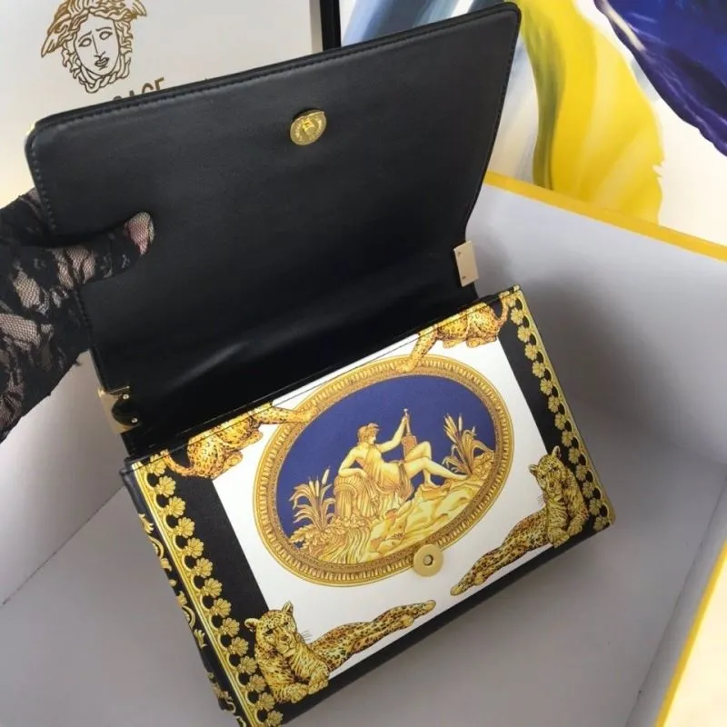 Versace Gold Leopard Print Chain Satchel Bag - Image 7