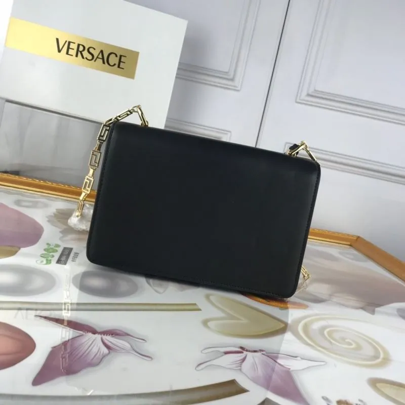 Alternative view of Versace Black Leather Satchel Bag with Gold Chain