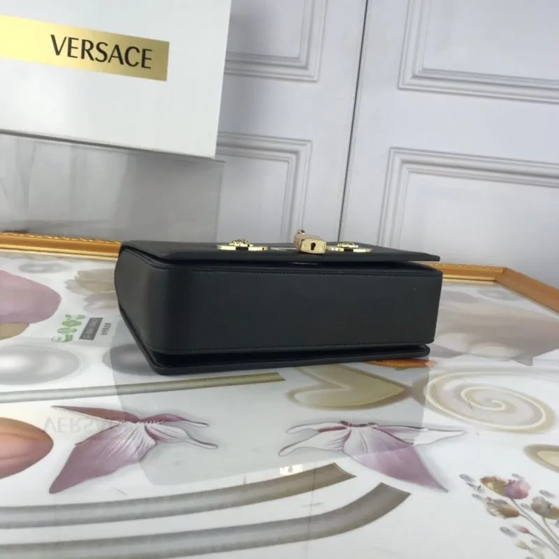 Versace Black Leather Satchel Bag with Gold Chain - Image 3