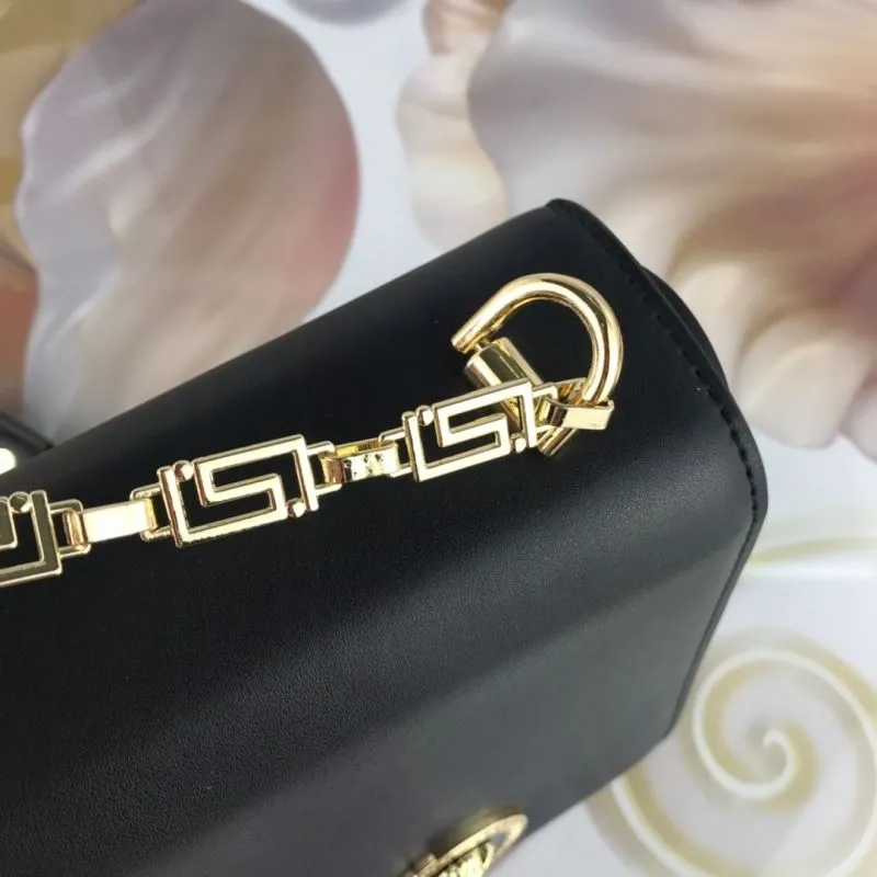 Versace Black Leather Satchel Bag with Gold Chain - Image 5