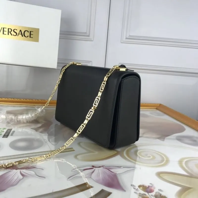 Versace Black Leather Satchel Bag with Gold Chain - Image 7