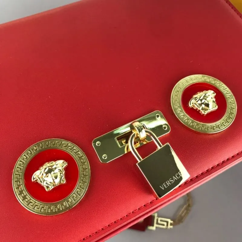 Versace Red Satchel Bag 61 with Gold Hardware