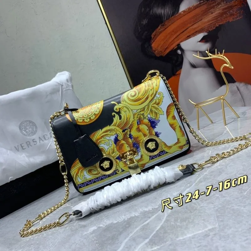 Versace Black Gold Baroque Chain Satchel Bag 63
