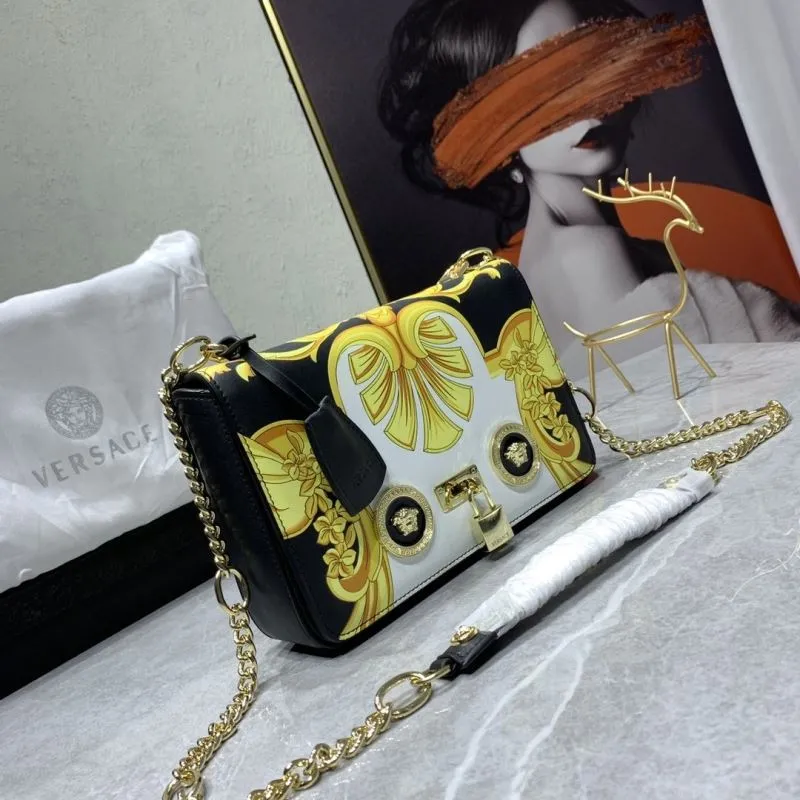 Alternative view of Versace Black Gold Baroque Chain Satchel Bag 24x7x16cm