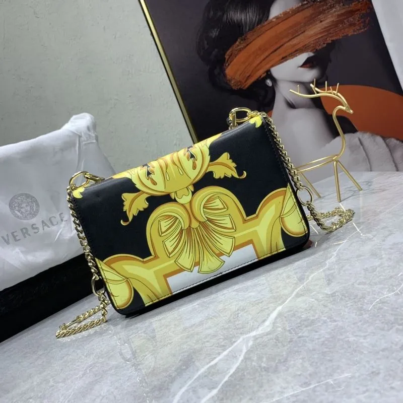 Versace Black Gold Baroque Chain Satchel Bag 24x7x16cm - Image 3